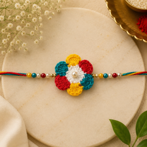 Handmade Multicolor Crochet Flower Rakhi 🌼