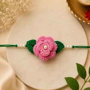 Handmade Crochet Pink Rose Rakhi 🌸