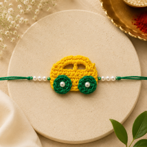 Handmade Crochet Car Rakhi with Pearl Beads