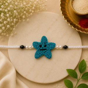 Handmade Crochet Smiley Star Rakhi with Pearl Beads