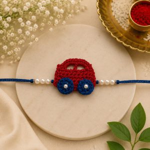 Handmade Crochet Car Rakhi with Pearl Beads